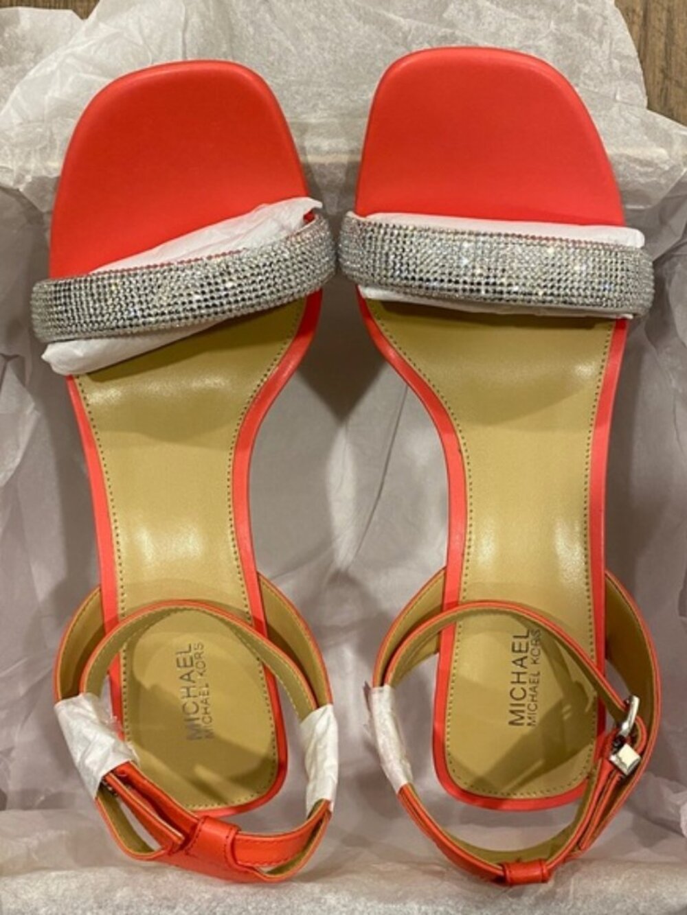 Michael Kors Carrie Dahlia Leather Sandals Shoes Pumps Heels Multi Size NEW